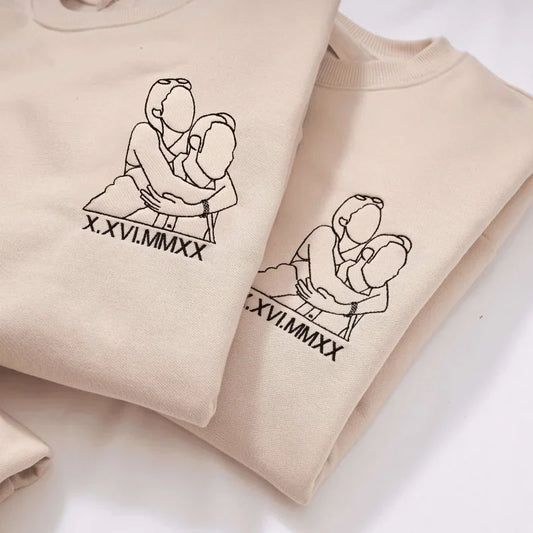 Couples Custom Photo Outline Embroidered Sweatshirt