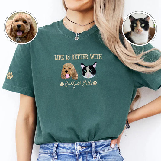 Custom Embroidered Two Pets Portrait Sweatshirt